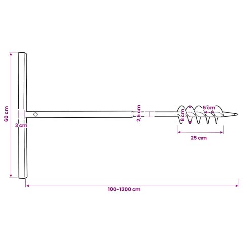 VidaXL Świder glebowy z uchwytem, 80 mm, przedłużany, 13 m, stal