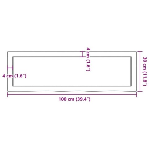 VidaXL Blat do łazienki, 100x30x(2-4) cm, surowe, lite drewno