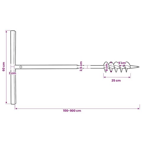 VidaXL Świder glebowy z uchwytem, 80 mm, przedłużany, 9 m, stal