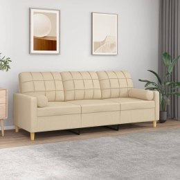 VidaXL 3-osobowa sofa z poduszkami, kremowa, 180 cm, tkanina