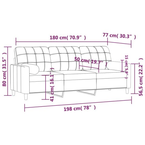 VidaXL 3-osobowa sofa z poduszkami, kremowa, 180 cm, tkanina