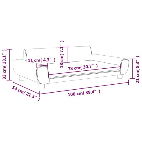 VidaXL Sofa dla dzieci, jasnoszara, 100x54x33 cm, aksamit