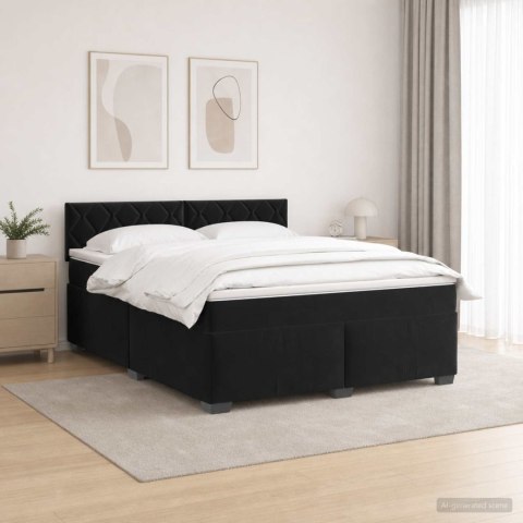 ŁÓŻKO BOX SPRING Z MATERACEM I LED CZARNY 140 X 200 CM WELUR