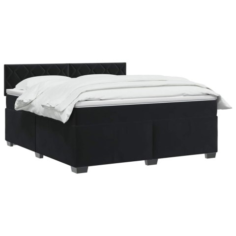 ŁÓŻKO BOX SPRING Z MATERACEM I LED CZARNY 140 X 200 CM WELUR