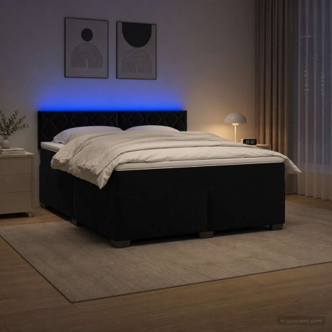 ŁÓŻKO BOX SPRING Z MATERACEM I LED CZARNY 140 X 200 CM WELUR