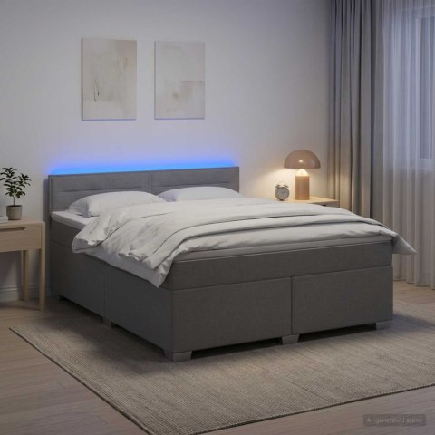 ŁÓŻKO BOX SPRING Z MATERACEM I LED JASNOSZARY 160 X 200 CM