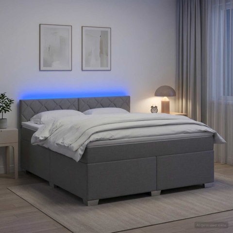 ŁÓŻKO BOX SPRING Z MATERACEM I LED JASNOSZARY 160 X 200 CM