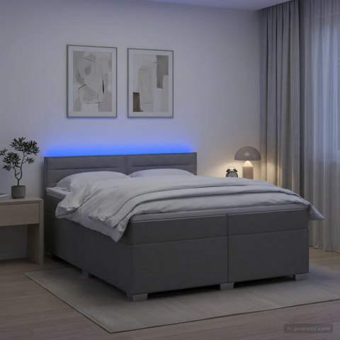 ŁÓŻKO BOX SPRING Z MATERACEM I LED JASNOSZARY 200 X 200 CM