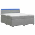 ŁÓŻKO BOX SPRING Z MATERACEM I LED JASNOSZARY 200 X 200 CM