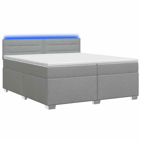 ŁÓŻKO BOX SPRING Z MATERACEM I LED JASNOSZARY 200 X 200 CM
