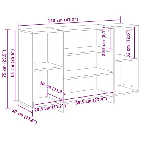 VidaXL Komoda, przydymiony dąb, 120x30x75 cm, materiał drewnopochodny
