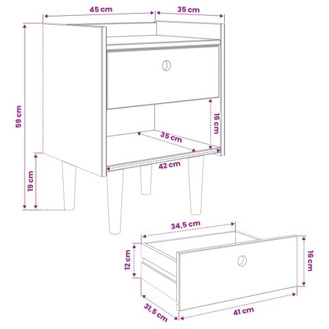 STOLIK NOCNY BILBAO CIEMNY KARMEL 45 X 35 X 59 CM