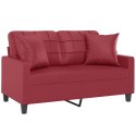 2-OS. SOFA Z PODUSZKAMI, WINNA CZERWIEŃ, 120 CM, SZTUCZNA SKÓRA