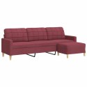 VidaXL 3-osobowa sofa z podnóżkiem winna czerwień 210 cm, tkaniną