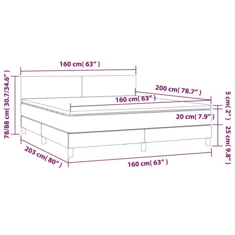 VidaXL Łóżko kontynentalne, materac i LED cappuccino 160x200 cm