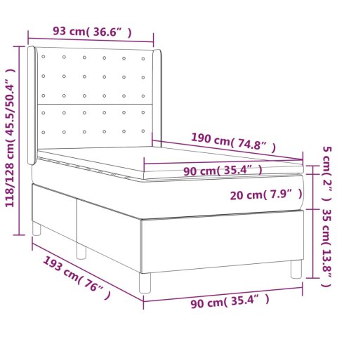 VidaXL Łóżko kontynentalne z materacem i LED, szara ekoskóra 90x190 cm
