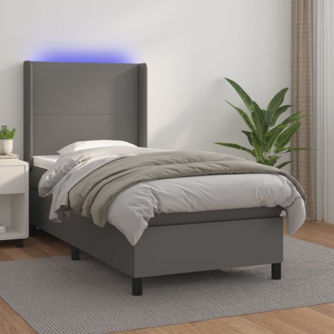ŁÓŻKO KONTYNENTALNE Z MATERACEM I LED SZARA EKOSKÓRA 90X200 CM