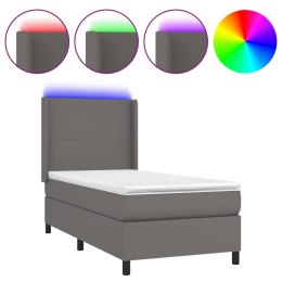 VidaXL Łóżko kontynentalne z materacem i LED, szara ekoskóra 90x200 cm