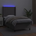 ŁÓŻKO KONTYNENTALNE Z MATERACEM I LED SZARA EKOSKÓRA 90X200 CM