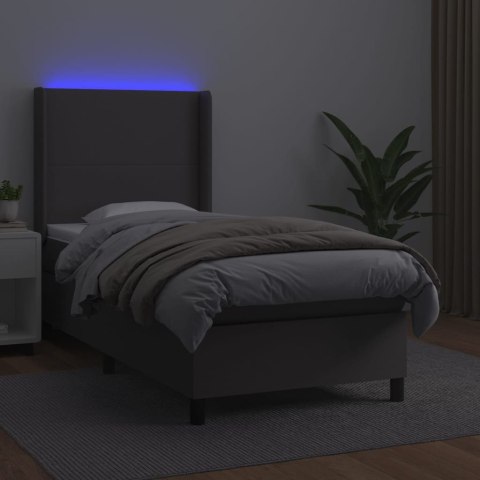 ŁÓŻKO KONTYNENTALNE Z MATERACEM I LED SZARA EKOSKÓRA 90X200 CM