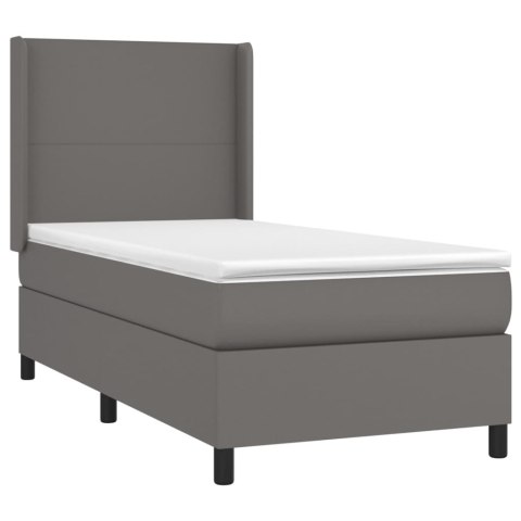 ŁÓŻKO KONTYNENTALNE Z MATERACEM I LED SZARA EKOSKÓRA 90X200 CM