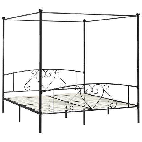 RAMA ŁÓŻKA Z BALDACHIMEM CZARNA METALOWA 200 X 200 CM