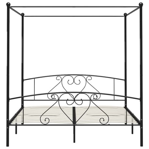 RAMA ŁÓŻKA Z BALDACHIMEM CZARNA METALOWA 200 X 200 CM