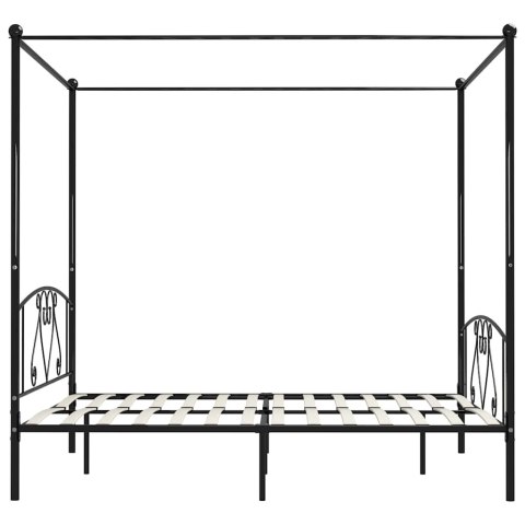 RAMA ŁÓŻKA Z BALDACHIMEM CZARNA METALOWA 200 X 200 CM