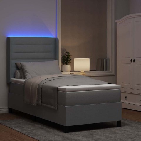 ŁÓŻKO Z SPRĘŻYNĄ LED Z MATERACEM JASNOSZARY 90 X 190 CM TKANINA