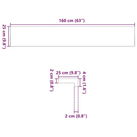 PARAPETY 2 SZT. SUROWE 160X25X2 CM LITE DREWNO DĘBOWE