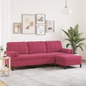 VidaXL 3-osobowa sofa z podnóżkiem winna czerwień 210 cm, aksamit