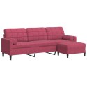 VidaXL 3-osobowa sofa z podnóżkiem winna czerwień 210 cm, aksamit