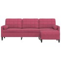 VidaXL 3-osobowa sofa z podnóżkiem winna czerwień 210 cm, aksamit