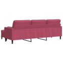VidaXL 3-osobowa sofa z podnóżkiem winna czerwień 210 cm, aksamit