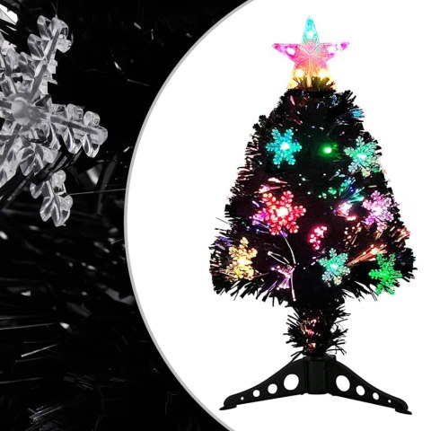 CHOINKA ZE ŚNIEŻYNKAMI LED CZARNA 64 CM ŚWIATŁOWODOWA