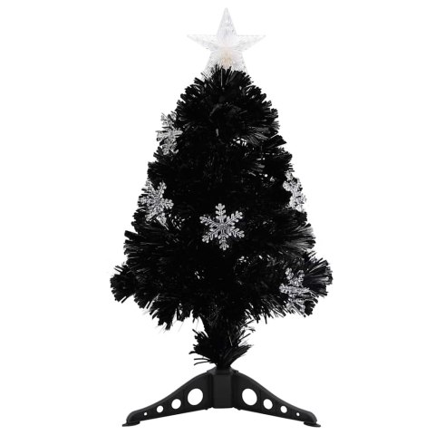 CHOINKA ZE ŚNIEŻYNKAMI LED CZARNA 64 CM ŚWIATŁOWODOWA