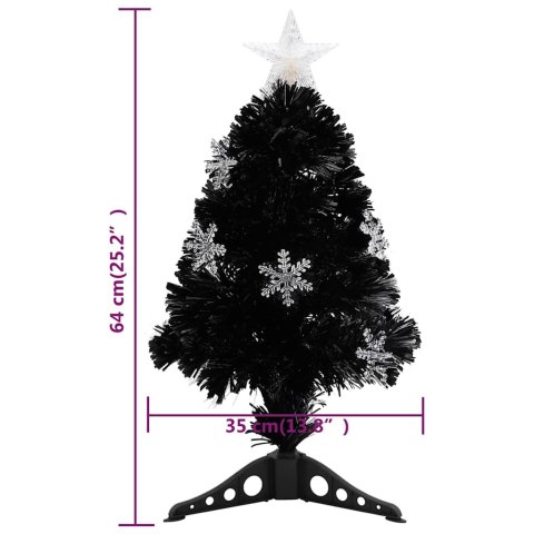 CHOINKA ZE ŚNIEŻYNKAMI LED CZARNA 64 CM ŚWIATŁOWODOWA