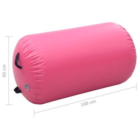 DMUCHANY WAŁEK GIMNASTYCZNY Z POMPKĄ 100X60 CM PVC RÓŻOWY