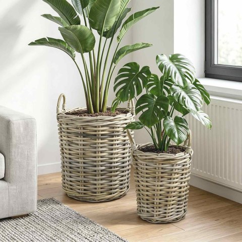 KOSZ NA ROŚLINY GENDT 2 SZT. NATURALNA SZAROŚĆ RATTAN KUBU