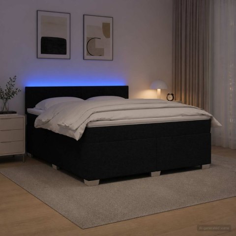 ŁÓŻKO BOX SPRING Z MATERACEM I LED CZARNY 140 X 200 CM TKANINA