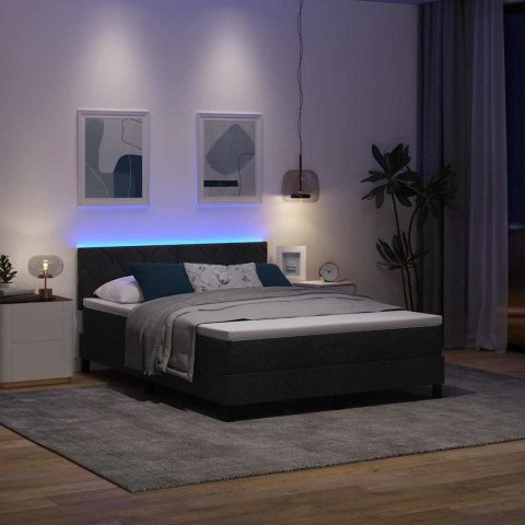 VidaXL Łóżko sprężynowe z paskami LED Czarny 140 x 200 cm tkanina