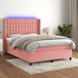 ŁÓŻKO KONTYNENTALNE Z MATERACEM I LED, RÓŻOWY AKSAMIT 140X200CM