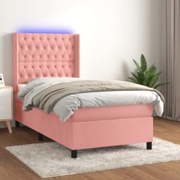 ŁÓŻKO KONTYNENTALNE Z MATERACEM I LED, RÓŻOWY AKSAMIT 90X190 CM