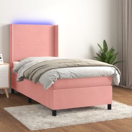 VidaXL Łóżko kontynentalne z materacem i LED, różowy aksamit 90x200 cm