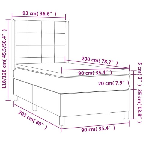ŁÓŻKO KONTYNENTALNE Z MATERACEM I LED, RÓŻOWY AKSAMIT 90X200 CM
