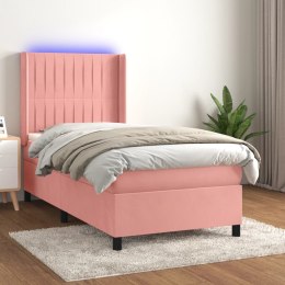 VidaXL Łóżko kontynentalne z materacem i LED, różowy aksamit 90x200 cm