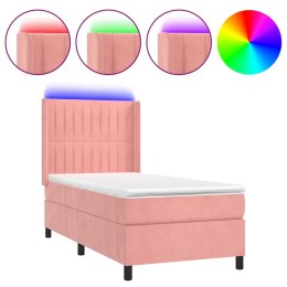 VidaXL Łóżko kontynentalne z materacem i LED, różowy aksamit 90x200 cm