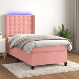 VidaXL Łóżko kontynentalne z materacem i LED, różowy aksamit 90x200 cm