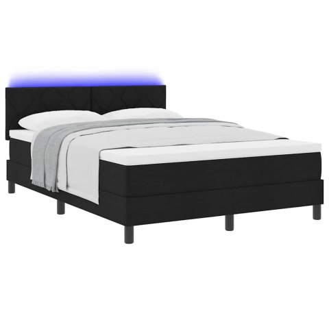 ŁÓŻKO SPRĘŻYNOWE Z PASKAMI LED CZARNY 140 X 190 CM TKANINA