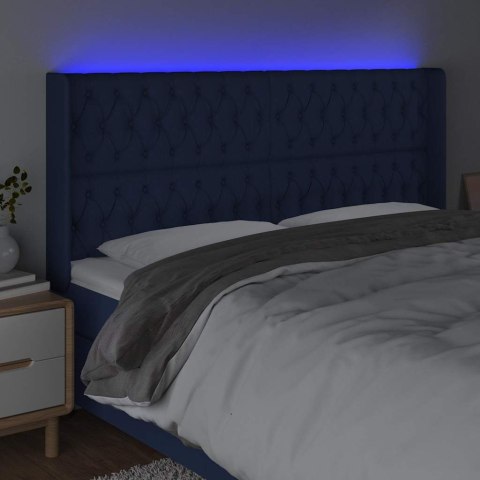 VidaXL Zagłówek do łóżka z LED, niebieski, 183x16x118/128 cm, tkanina
